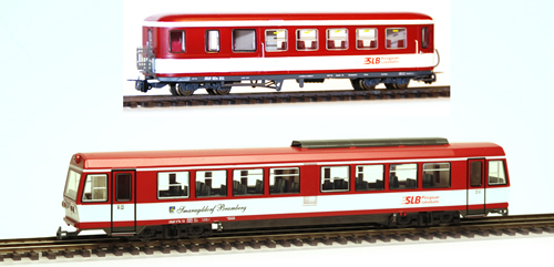 Ferro Train 9729-P - Austrian SLB Railcar with BD Trailer, ruby red